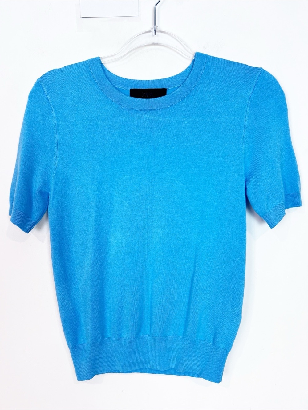 ZARA BLUE SHORT SLEEVE PULLOVER CREWNECK SWEATER WOMENS MEDIUM